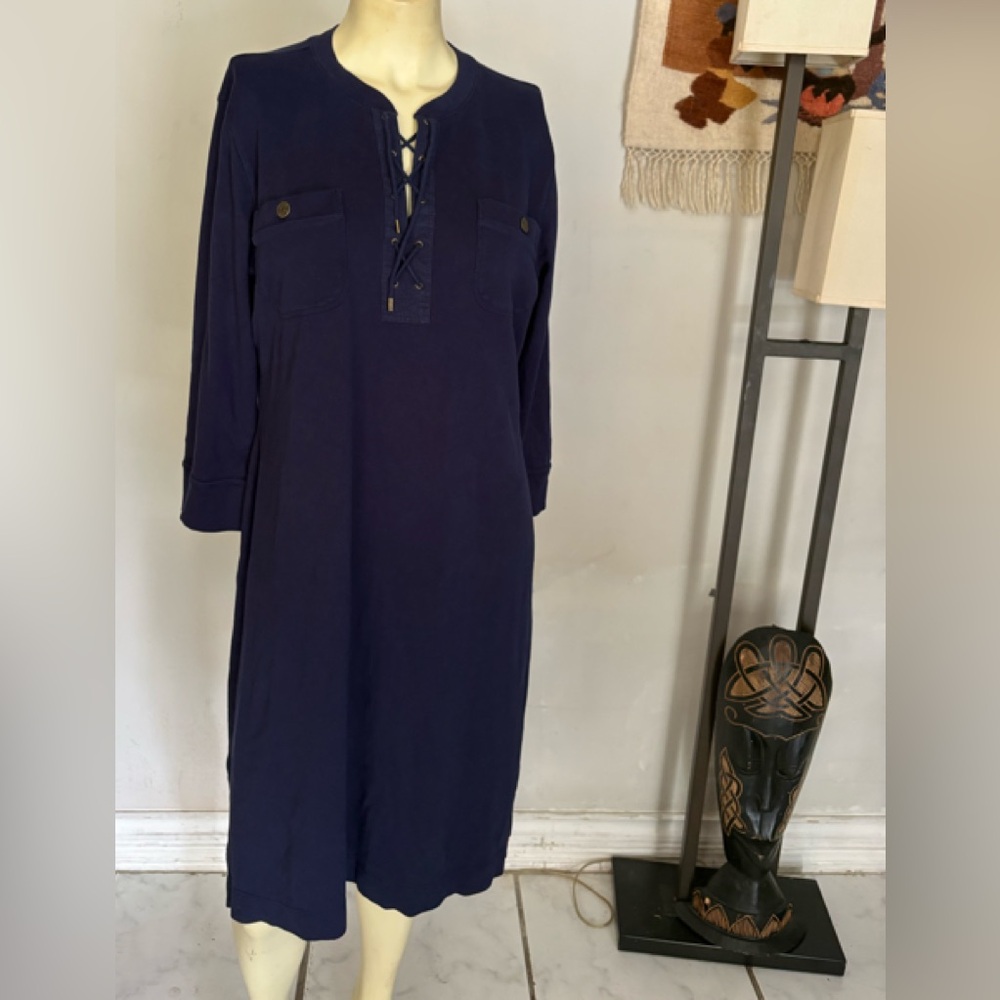 LRL Ralph Lauren Jeans Navy Blue Long Sleeve Dress Size XL
